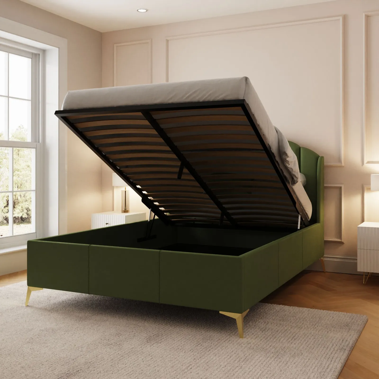 GFW Pettine End Lift Ottoman Storage Bed in Green 2
