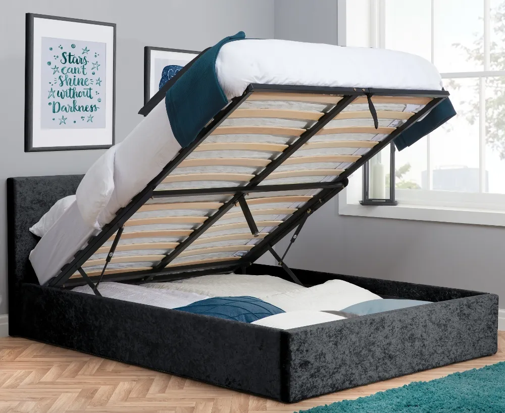 Berlin - Double - Ottoman Storage Bed - Black - Crushed Velvet - Double - Happy Beds 1