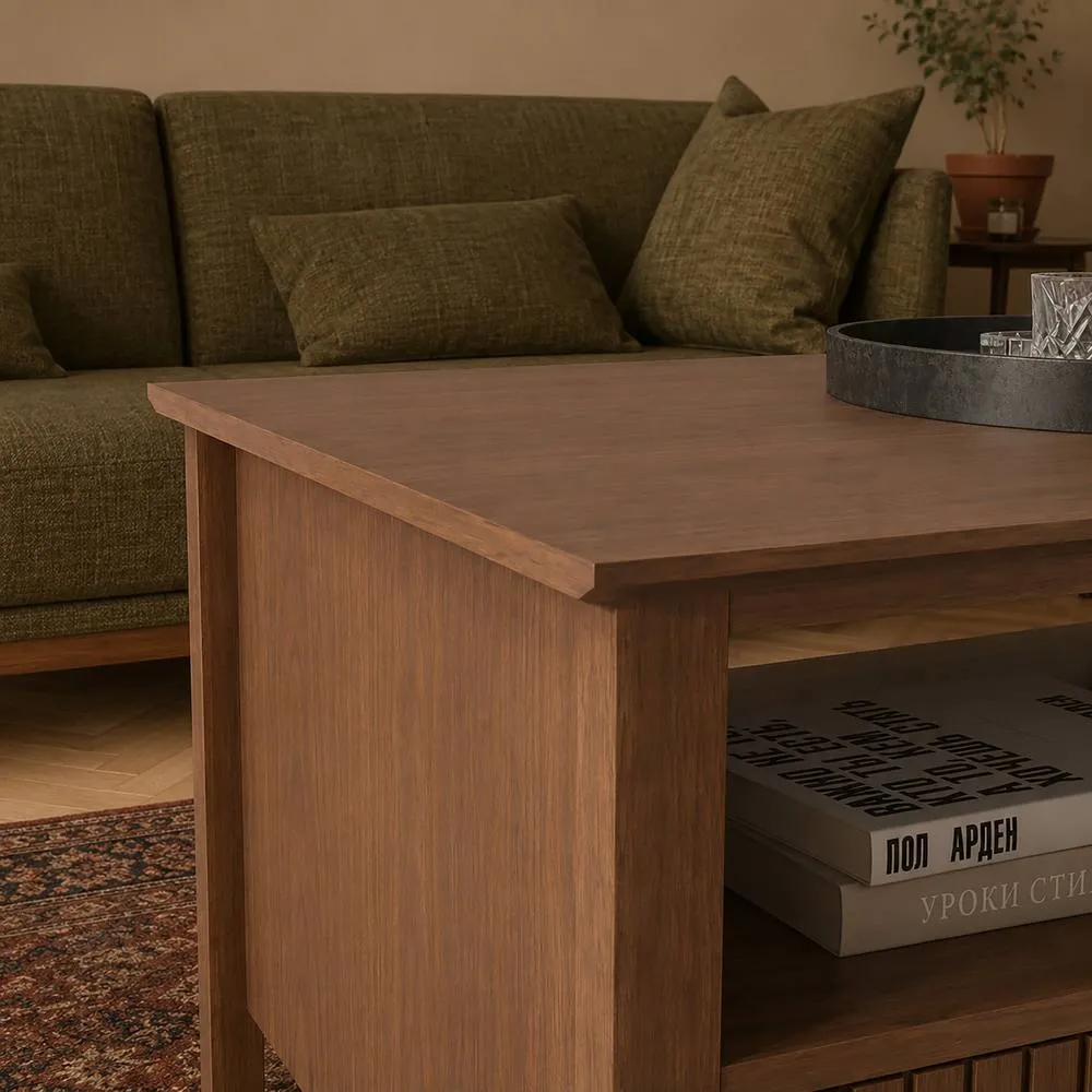 Melody Maison Fluted Four Drawer One Shelf Coffee Table - Hales Dark Wood Range in Dark Brown 6