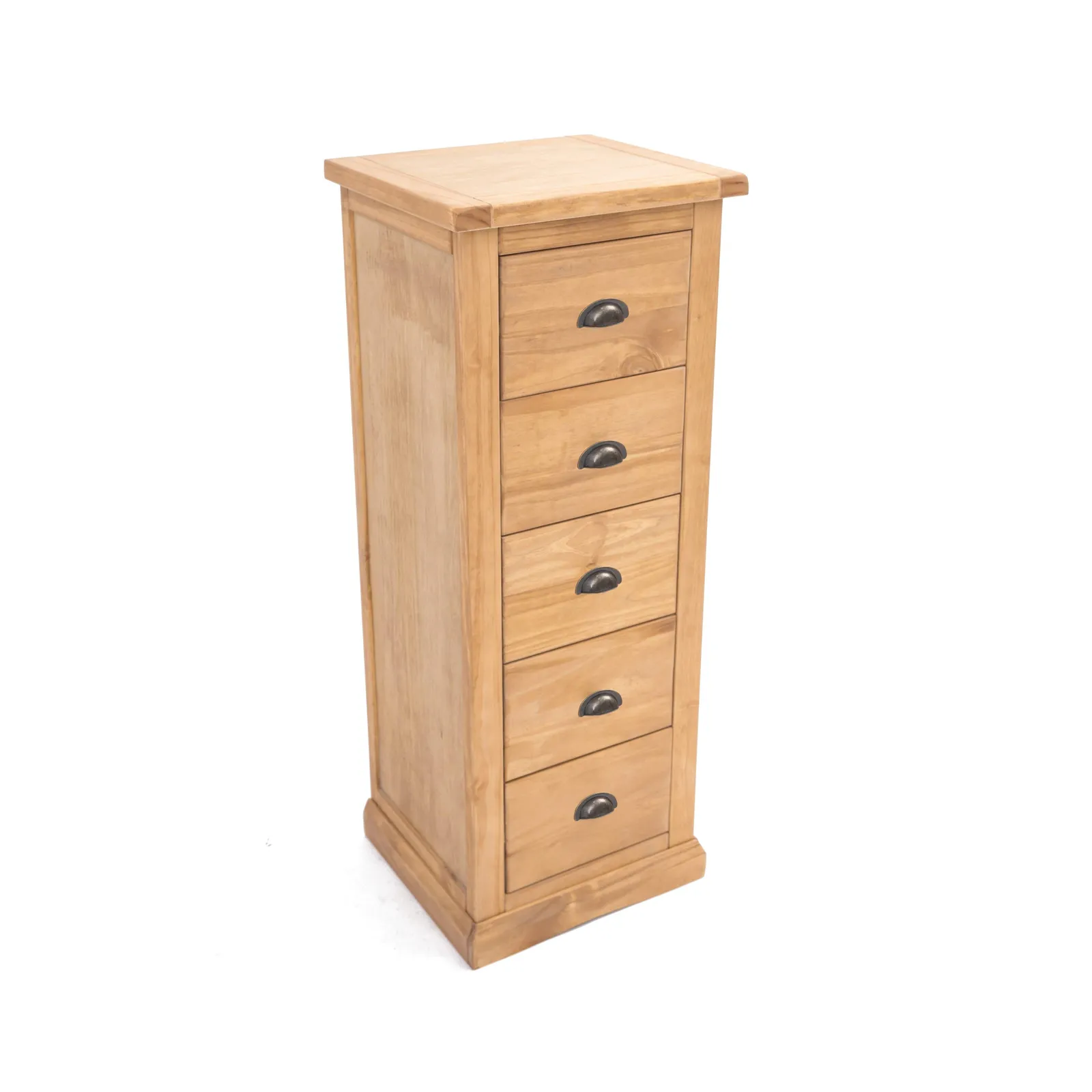 Cabinet Bits Lucca 5 Drawer Narrow Chest of Drawers Brass Cup Handle in Light Brown 3