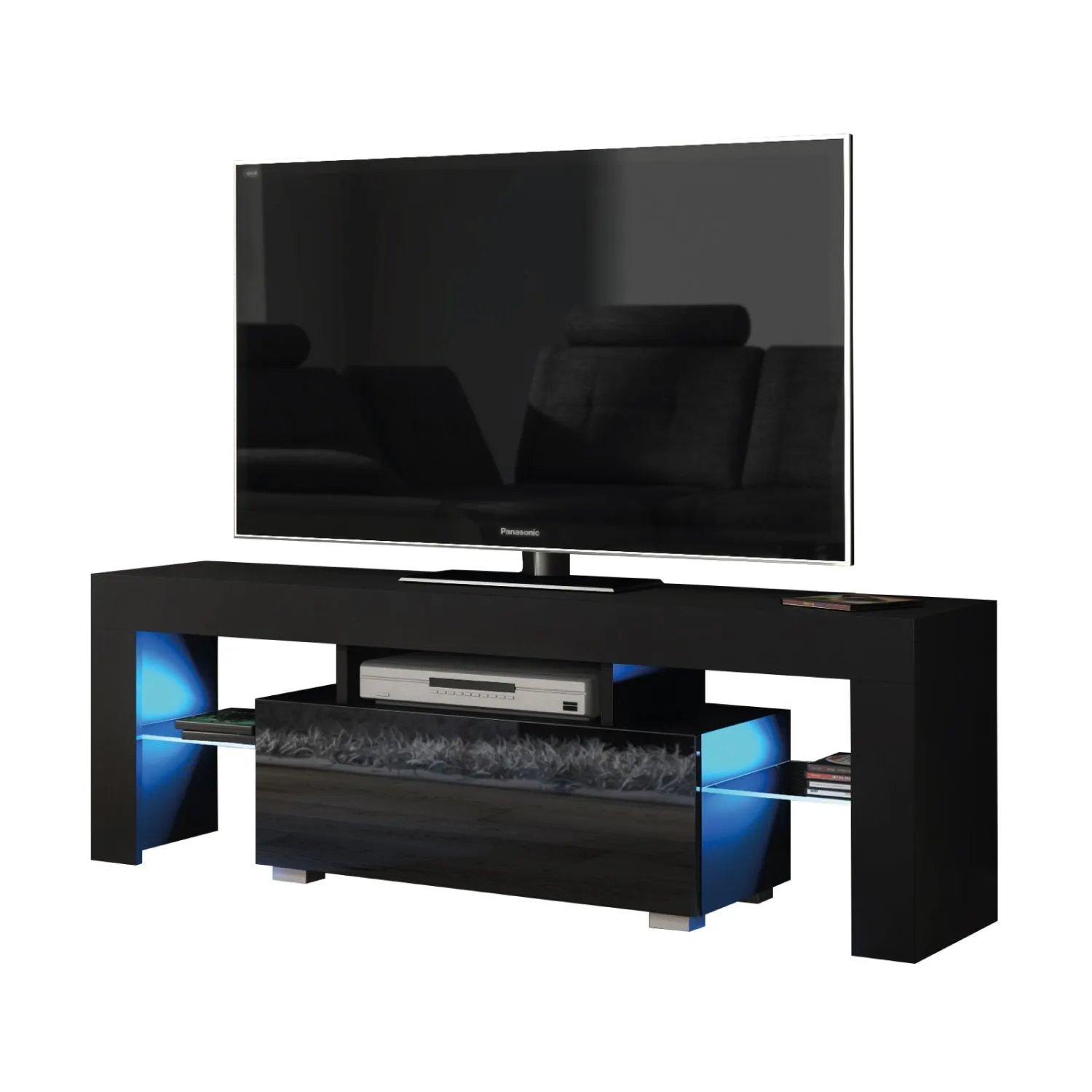Creative Furniture Floe TV Unit 130cm - A Sleek & Elegant Cabinet with Gloss Doors & LED Lights in Black 6