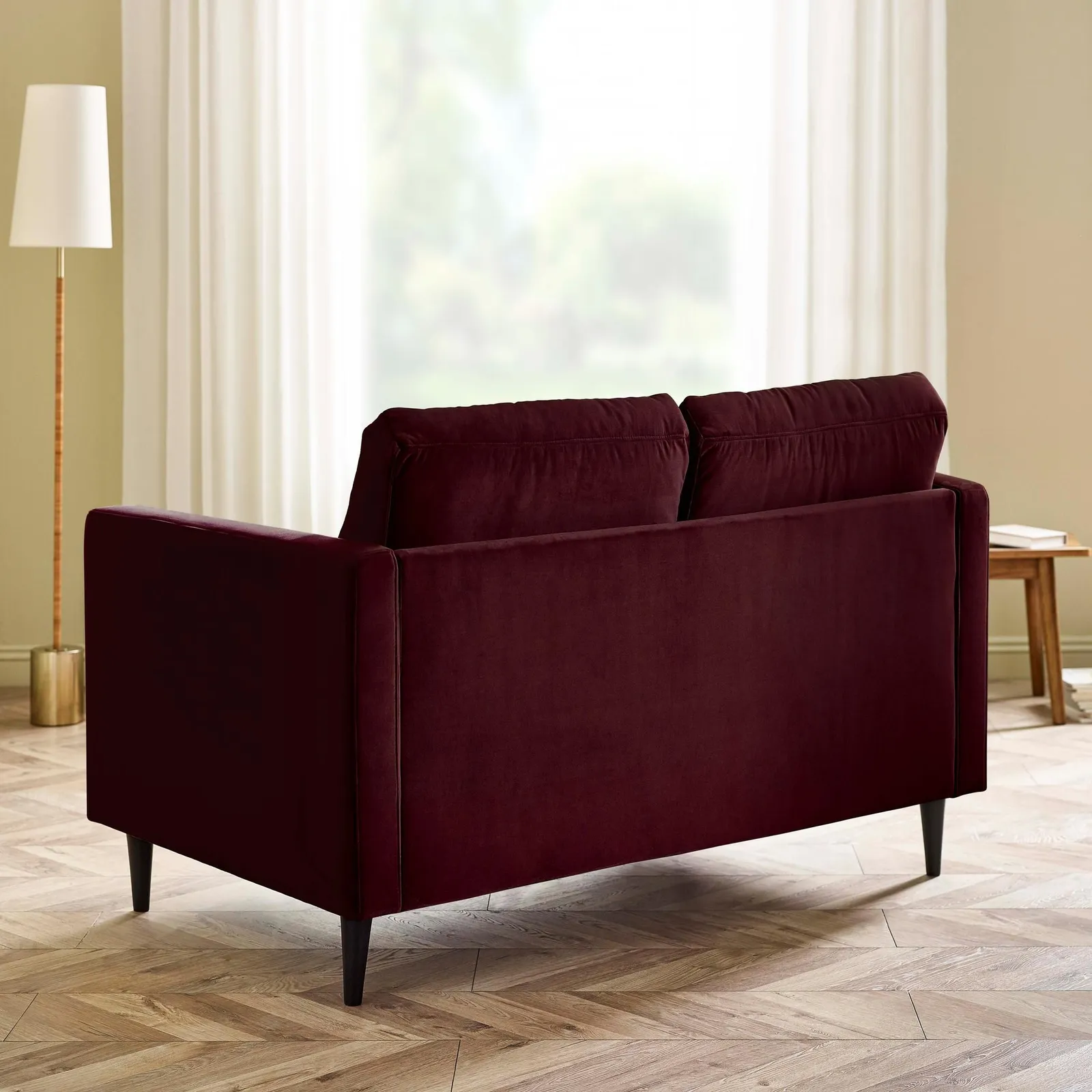 FurnitureboxUK Jade 2-Seater Soft Touch Velvet Sofa With Solid Wood Frame in Maroon 3