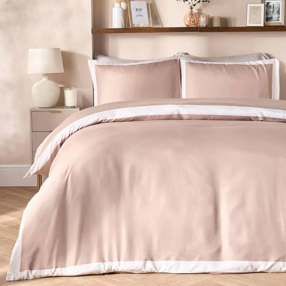 OHS Contrast Border Microfibre Bedding Set Duvet Cover with Pillowcase in Natural