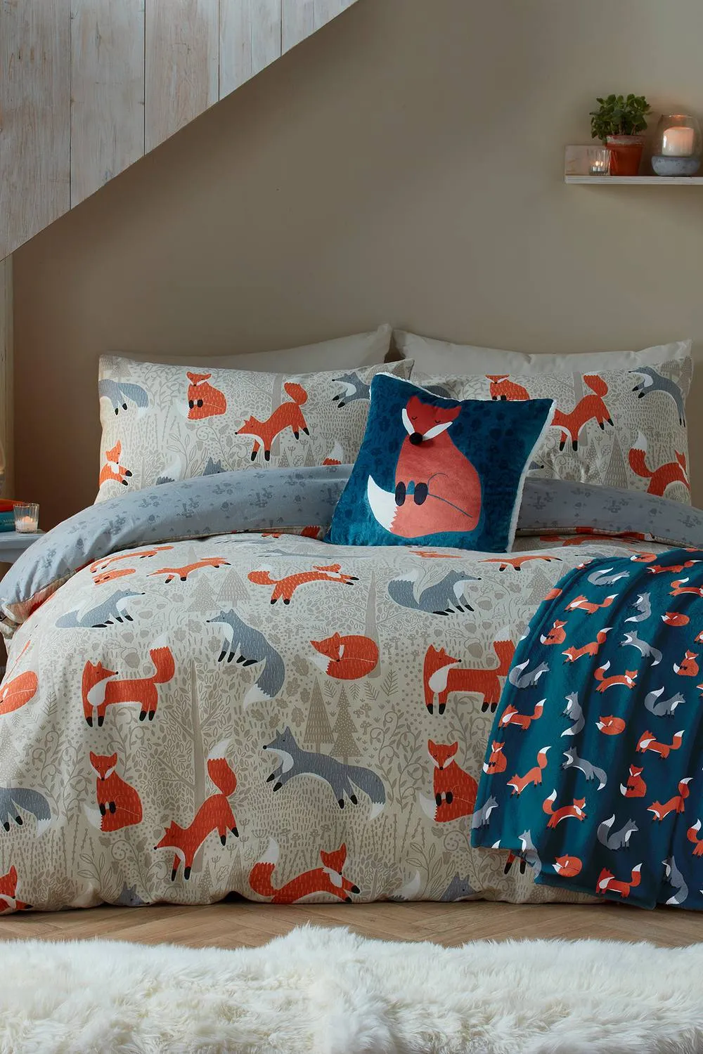 Fusion 'Foraging Fox' Brushed Duvet Cover Set in Natural 4