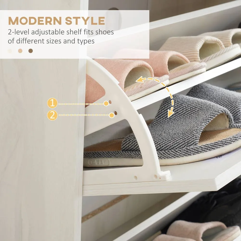 HOMCOM Slim Shoe Storage Cabinet with 3 Drawers & Adjustable Shelves for Hallway in Cream 5