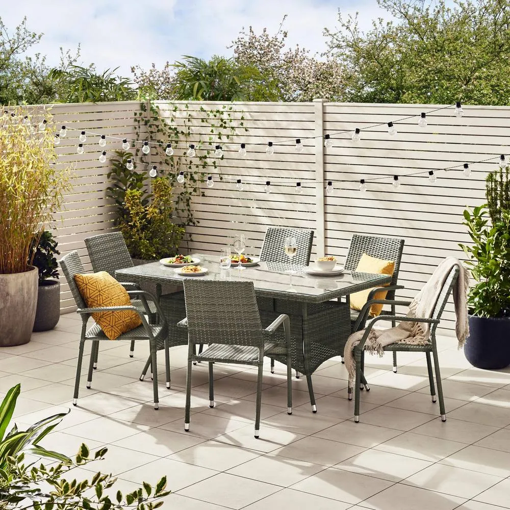 FurnitureboxUK Antigua 6 Seater Rattan Outdoor Garden Dining Set, PE Rattan, 6 Seat Garden Table & Chair Set, Weather Resistant in Grey