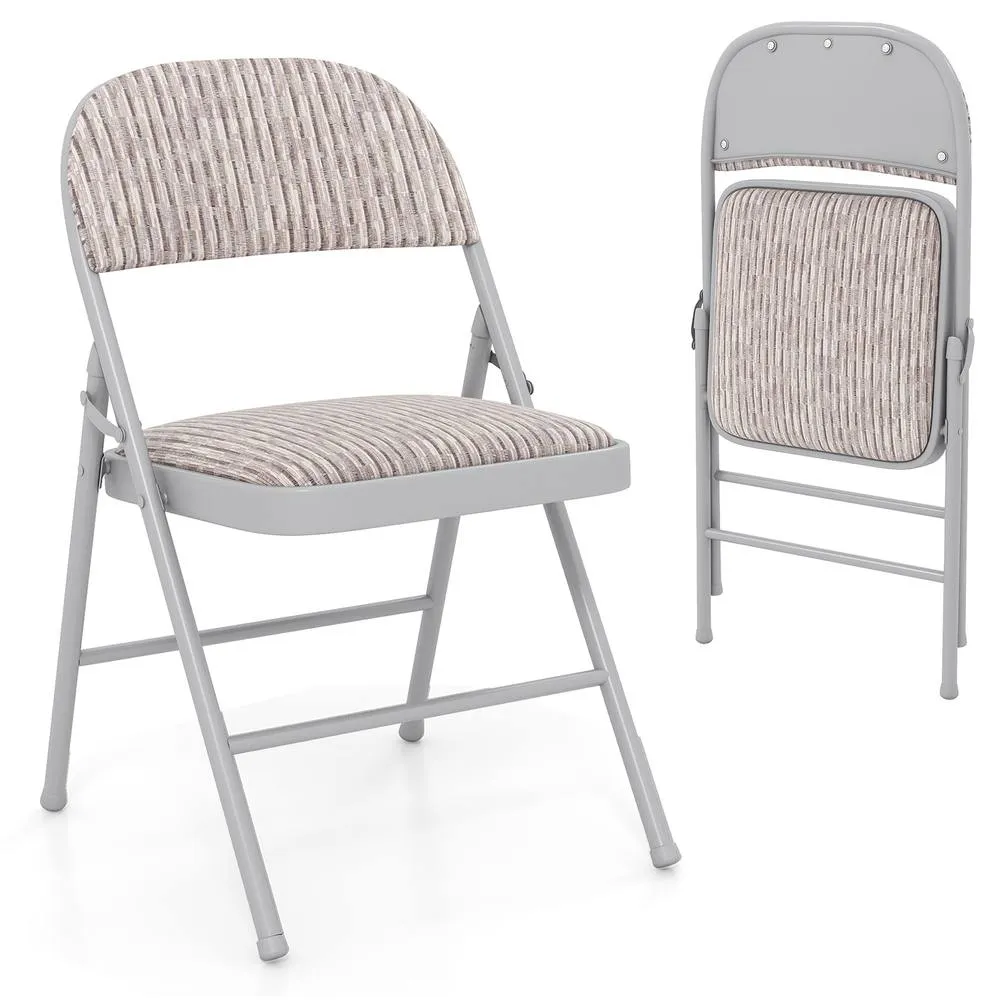Costway 2 Pack Folding Chairs Padded Party Chairs with Metal Frame-Beige in Beige 6