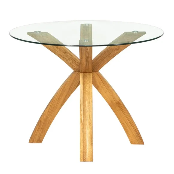Xavi 4 Seater Round Dining Table, Glass and Oak 2