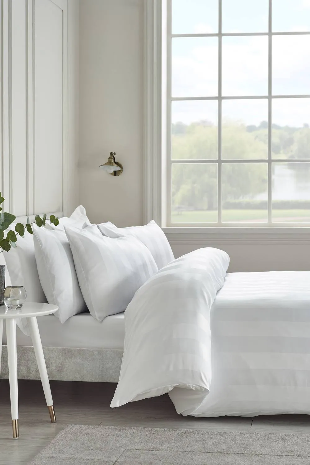 Catherine Lansfield 'So Soft Satin Stripe' Duvet Cover Set in White
