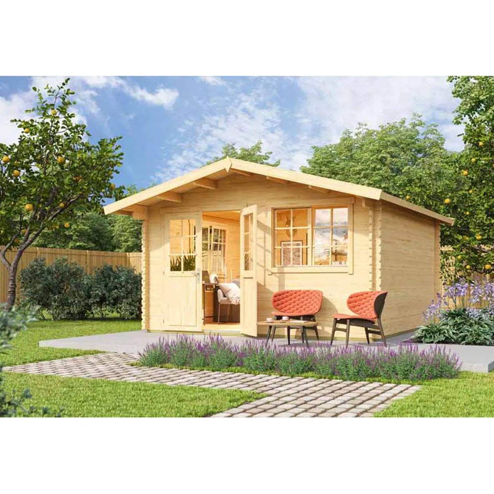 Lasita Maja Ltd Norderney 3-Log Cabin, Garden Room, Home Office - L444.6xW480xH256.5cm in Light Oak