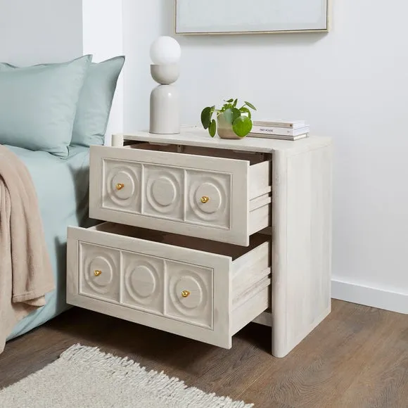 Theodore 2 Drawer Wide Bedside Table, Mango Wood 2