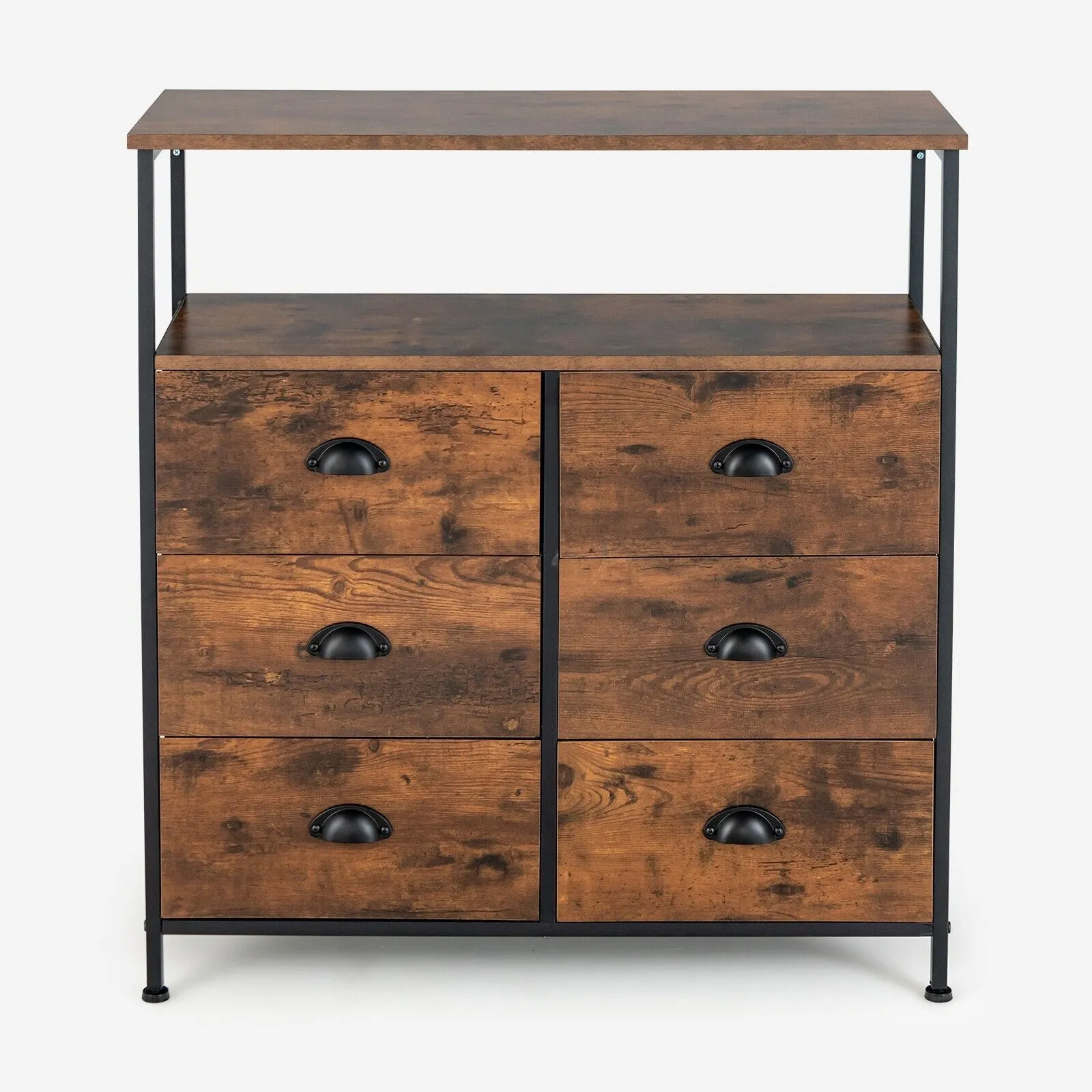 Costway 6 Drawers Dresser Storage Organizer w/ 6 Removable & Foldable Fabric Drawers in Brown 6