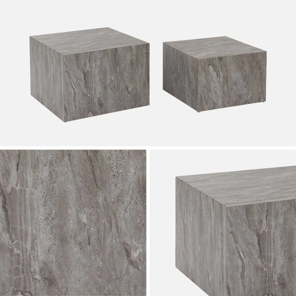 sweeek Pair Of Square Coffee Tables With Marble Effect in Grey 3