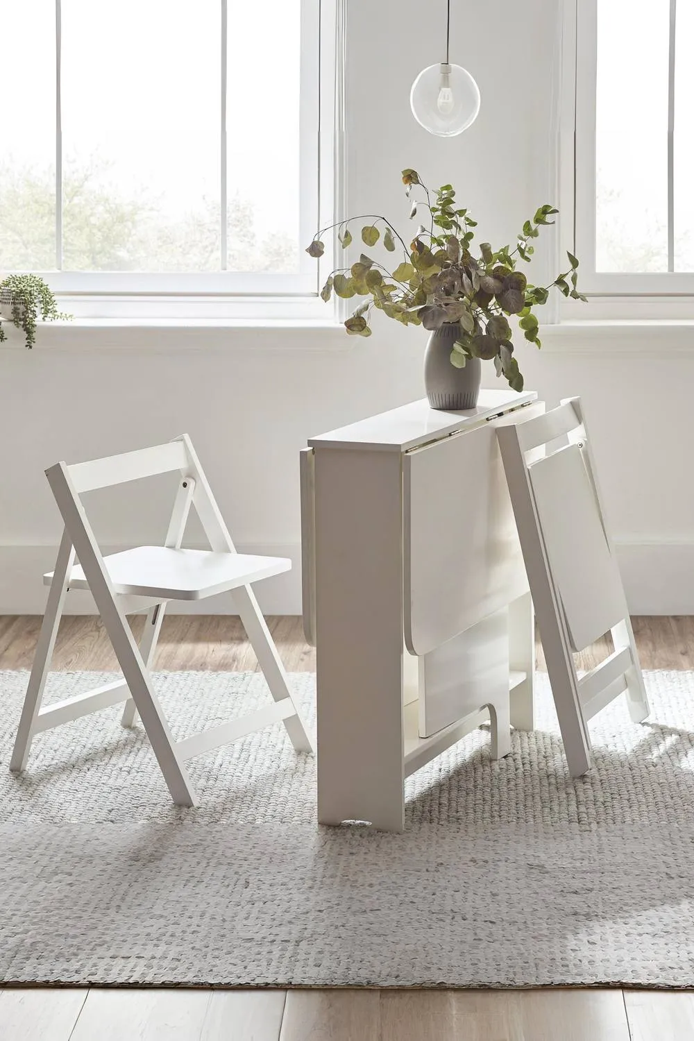 Julian Bowen Gatan 2 Seater Compact Drop Leaf Dining Set with Folding Chairs in White 2
