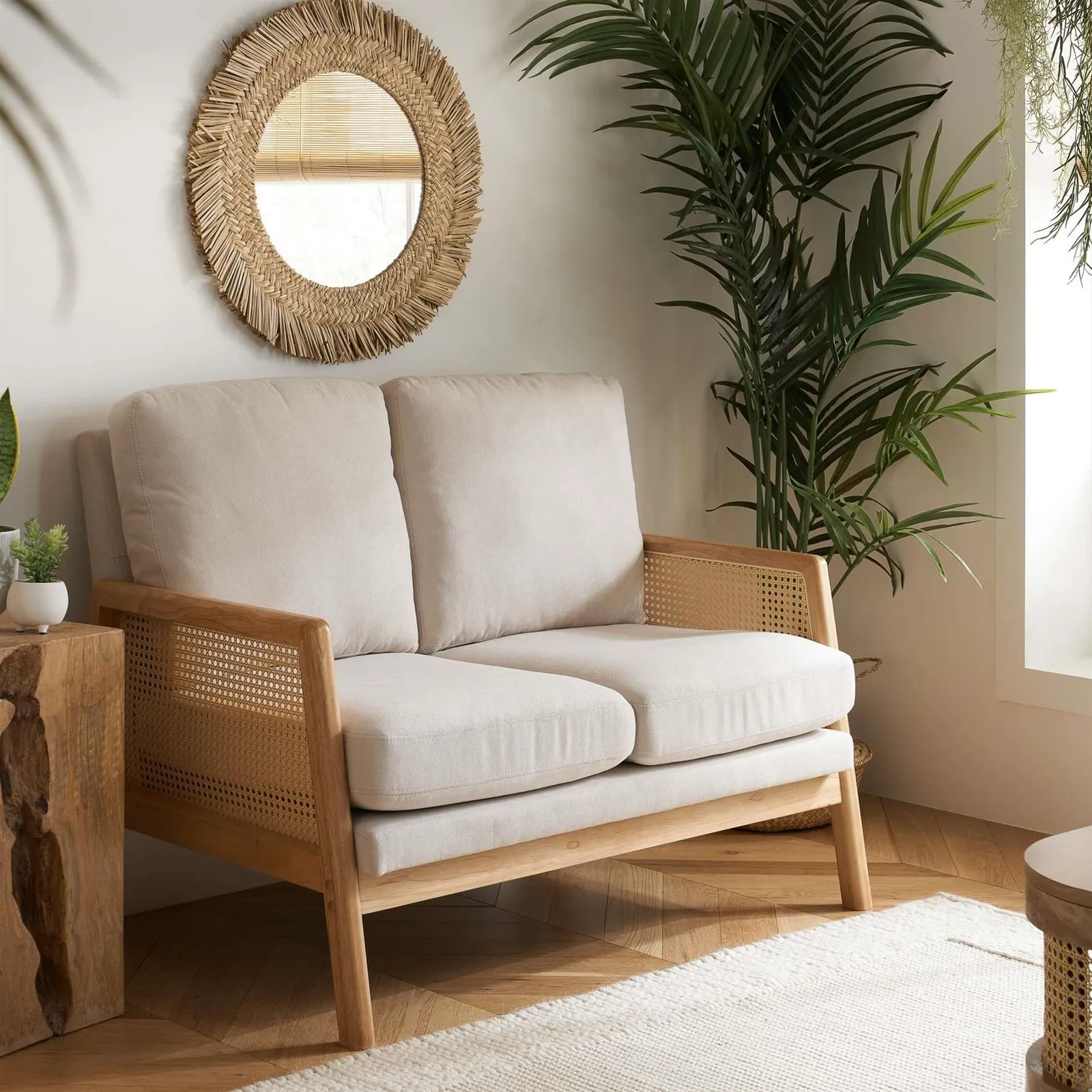 Birlea 2 Seater Sofa Settee Rattan White Fabric Ivy