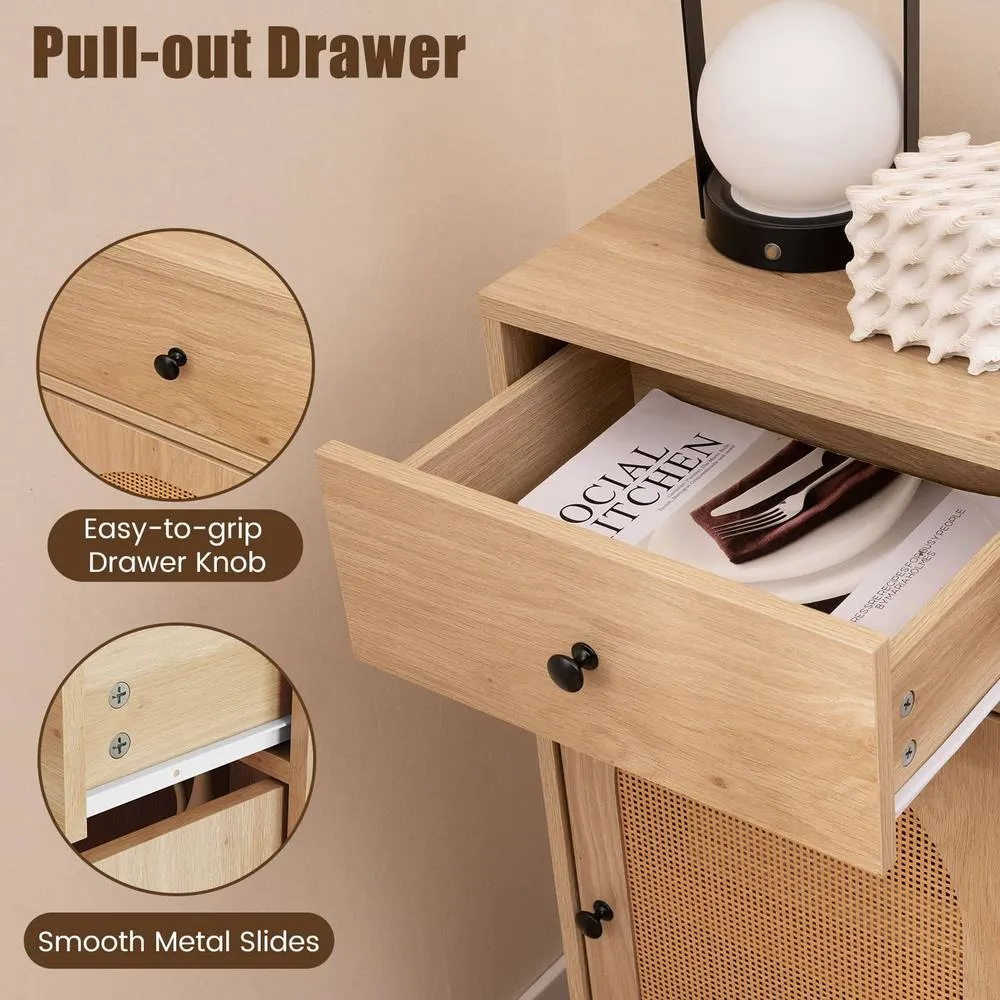 Costway PE Rattan Storage Cabinet Floor Cabinet w/ Slide Out Drawer in Natural 4