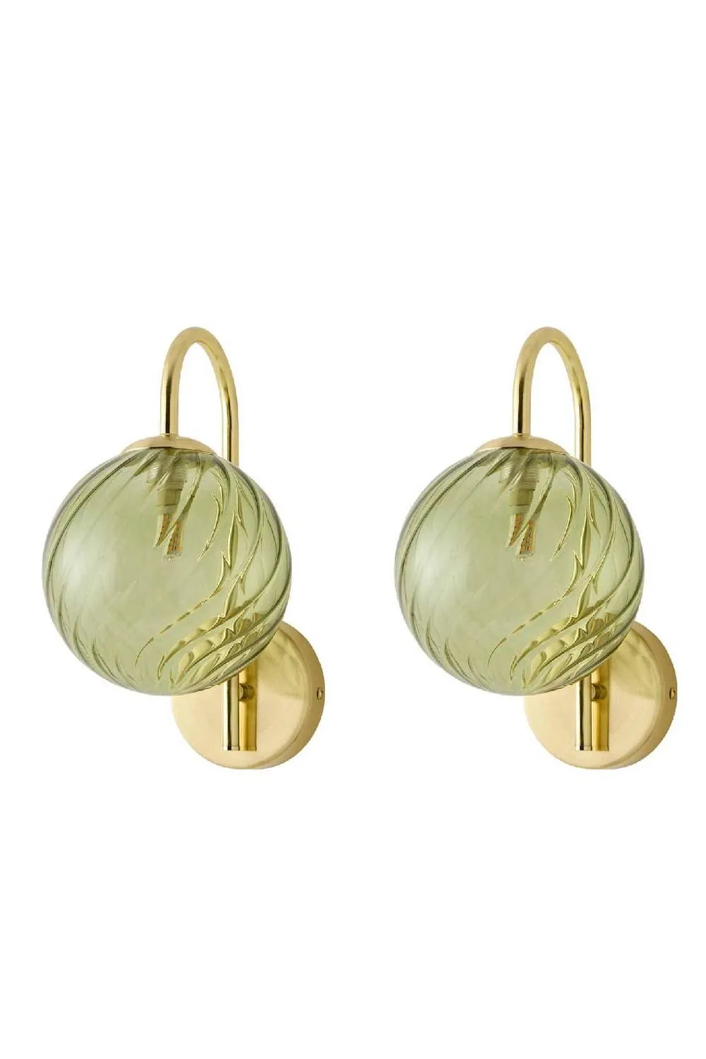 ValueLights Sydney Pair Glass Swirl Shades Metal Wall Light Fittings & Bulbs in Gold 1