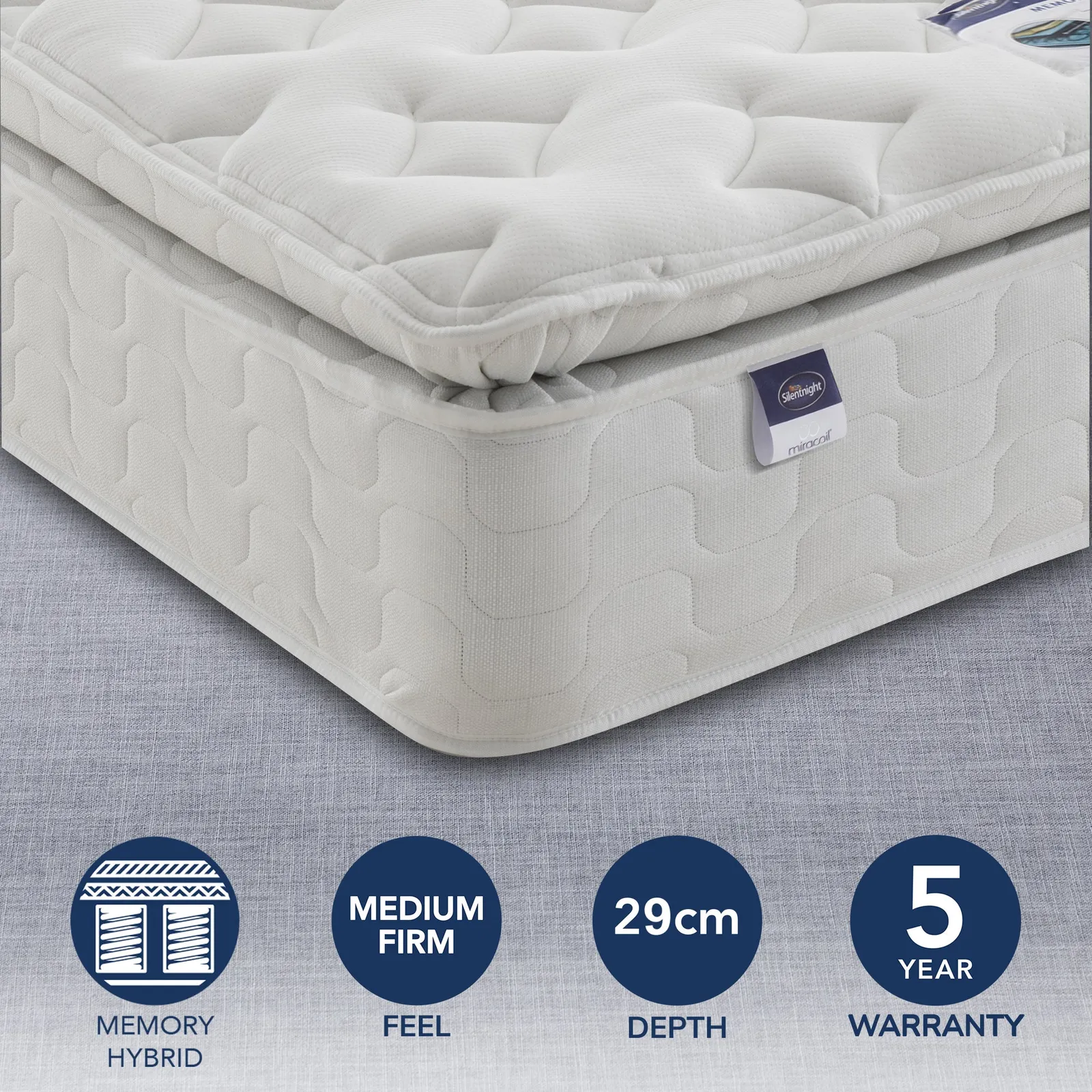 Silentnight Medium Firm Miracoil Memory Pillowtop Hybrid Mattress 1