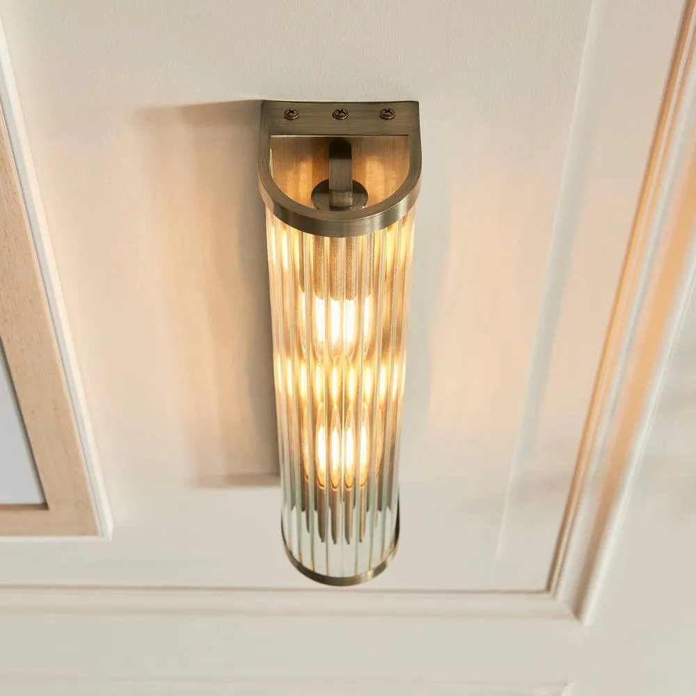 Netlighting Ridgeton Wall Lamp Antique Brass Plate & Clear Ribbed Glass 2x E14 in Gold 5