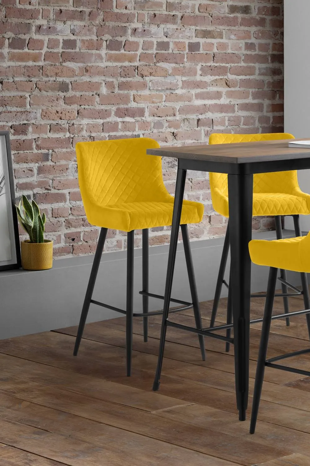 Julian Bowen Luxe Diamond Quilted Upholstered Bar Stool (Set of 2) in Mustard 1