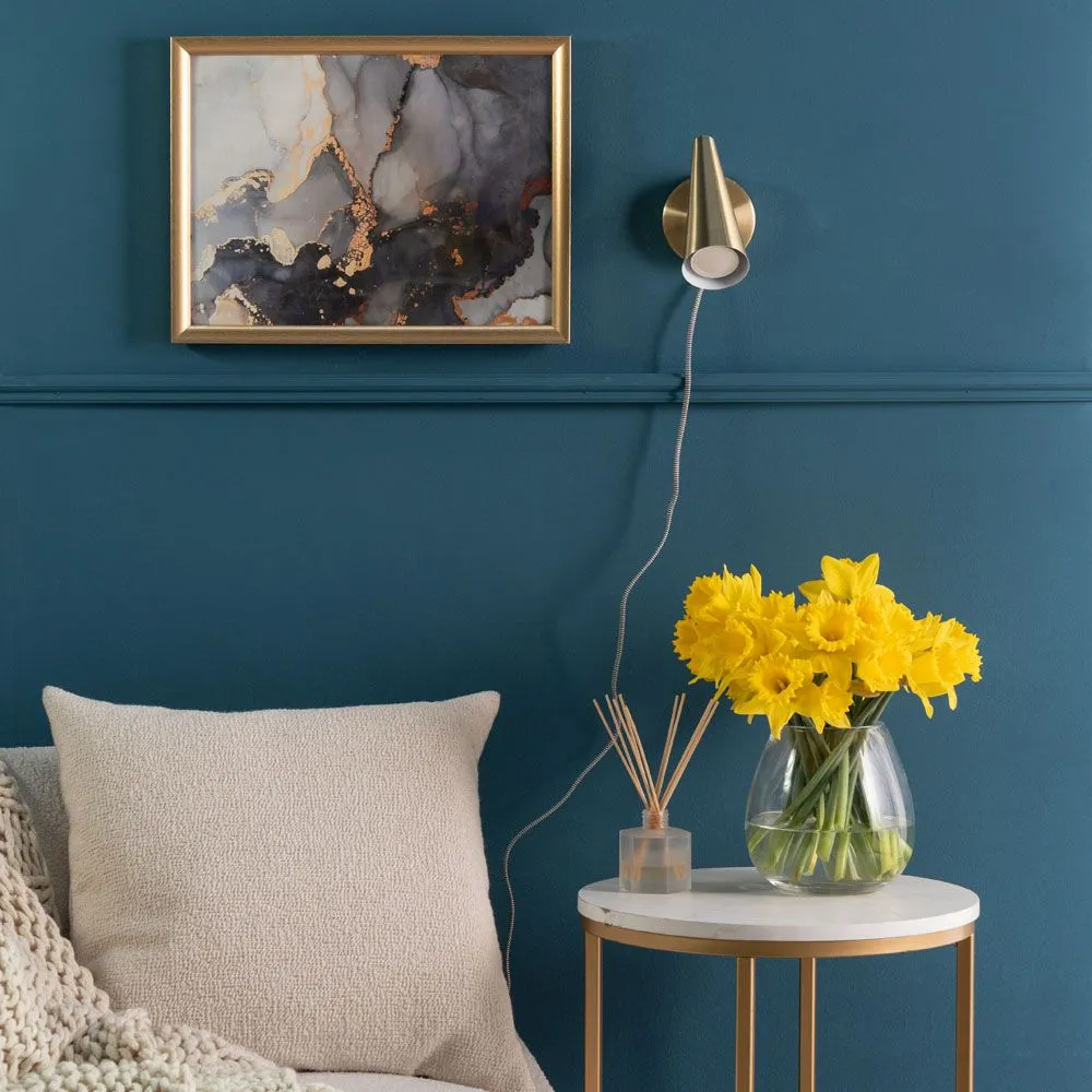 ValueLights Pair of - Plug in Brushed Antique Brass Cone Easy Fit Wall Lights with Adjustable Head in Gold