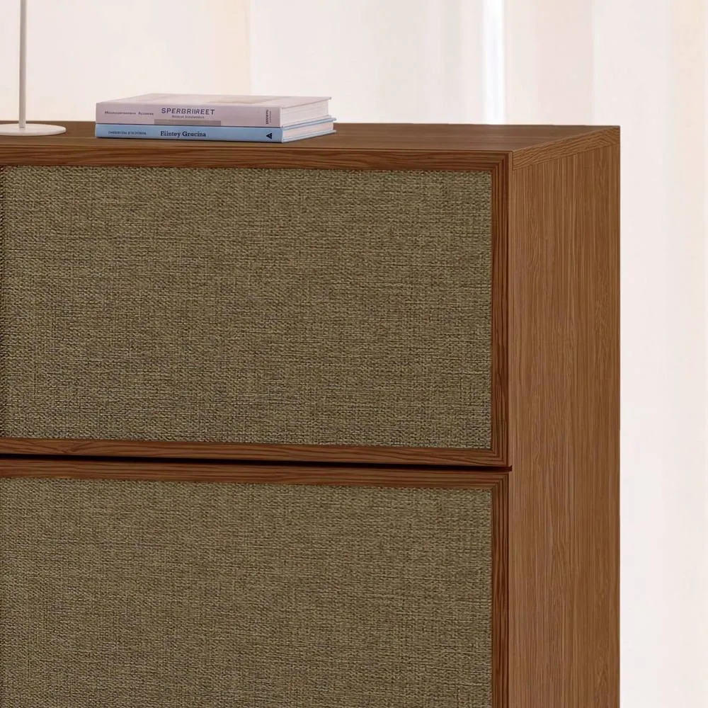 sweeek Tallboy chest of 4 drawers wood decor & fabric in Dark Brown 6