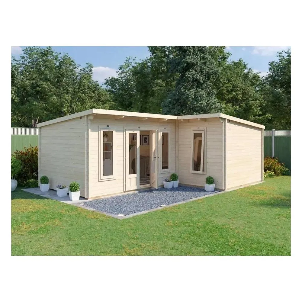 Dunster House L-Shaped Log Cabin W7m x D5m / 22'6" x 16'6" Pent, 24mm, DG - HellWolf in Brown 2