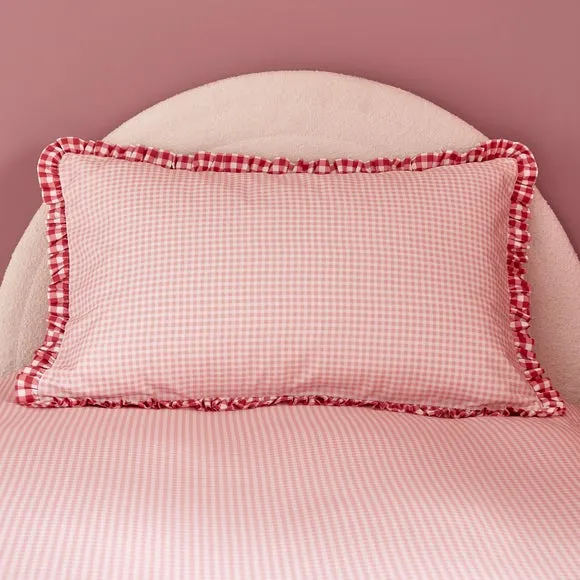 Pink Gingham Frill Quilt Cover and Pillowcase Set 2