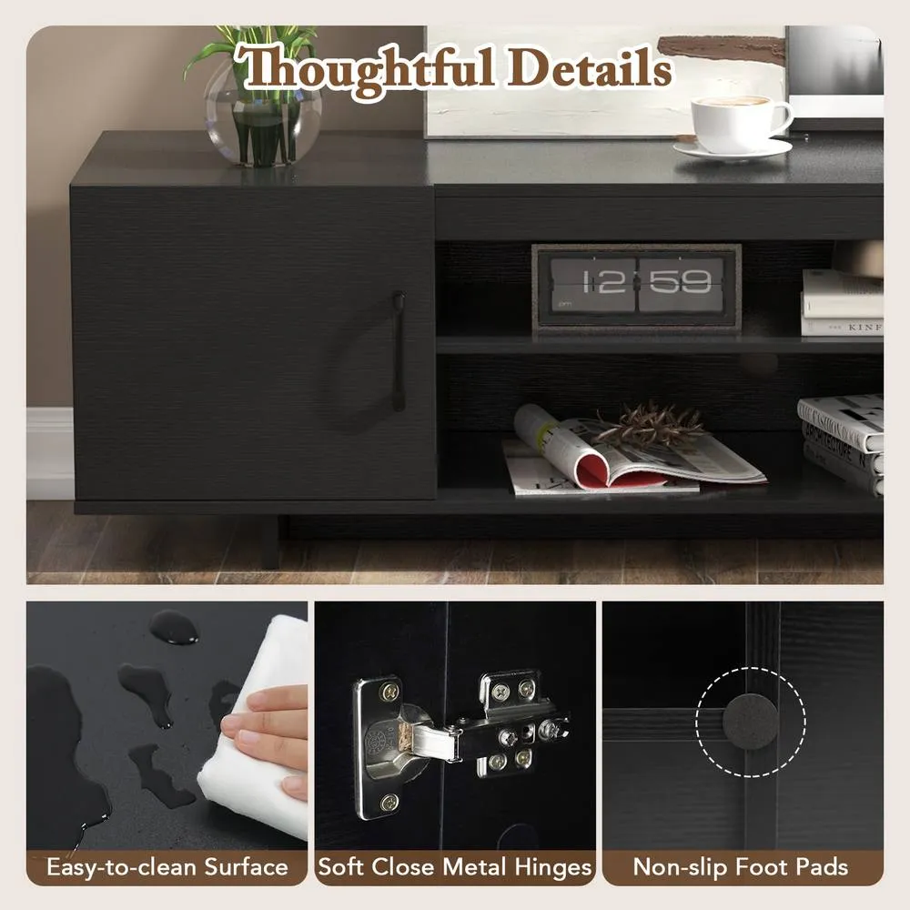 Costway TV Stand for TVs up to 70 Inches Entertainment Center w/Power Outlet in Black 6