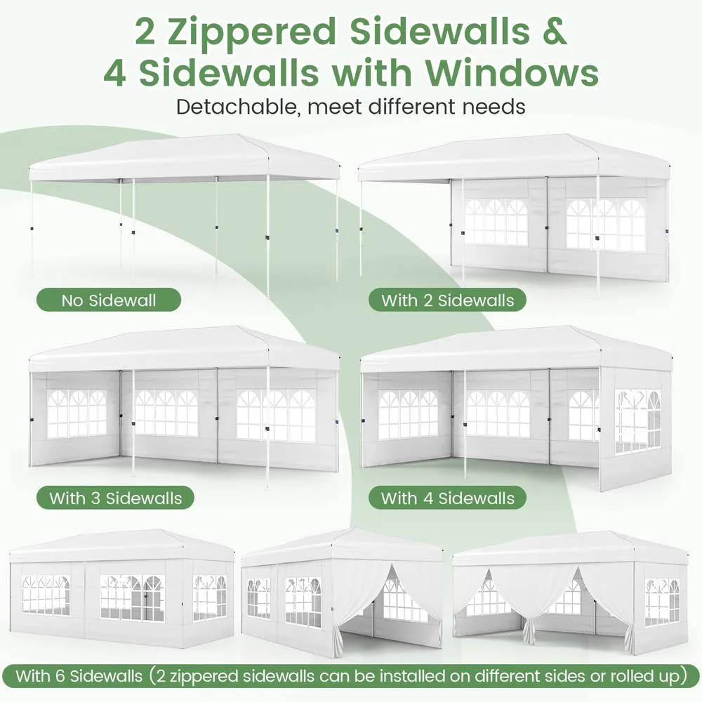 Costway 300 X 600cm Pop up Canopy Tent Patio Sunshade Shelter w/ 6 Sidewalls in White 6