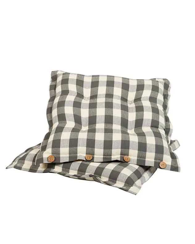 Dibor Set of 2 Grey Gingham Summer Outdoor Garden Chair Seat Pad Cushions W40 x L40cm 2