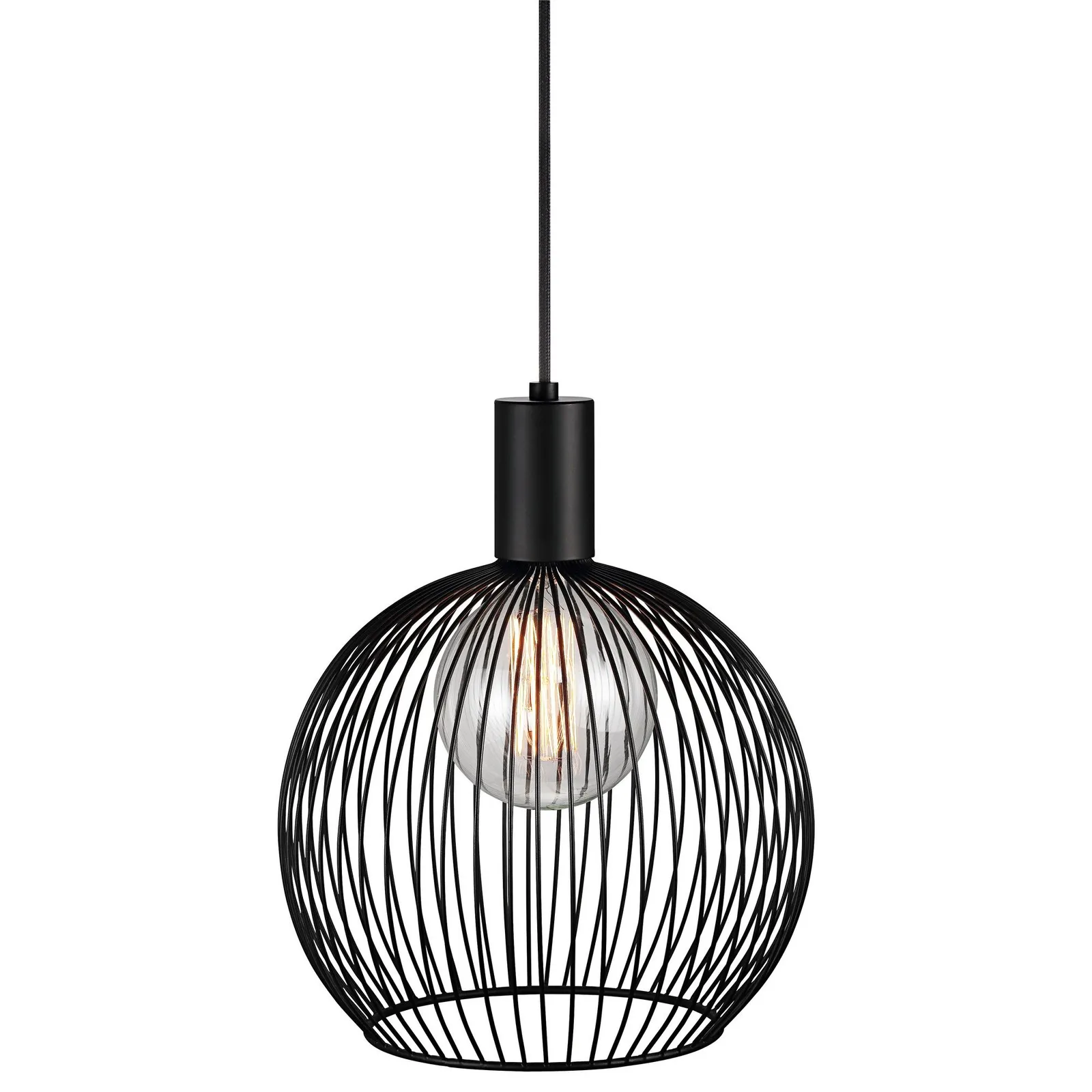 Nordlux Modern Indoor Pendant Light Black Metal E27 chrome socket - Mains Powered, IP20
