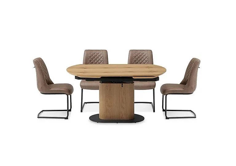 Jayden Swivel Extending Dining Table and 4 Faux Leather Cantilever Chairs - Light Brown