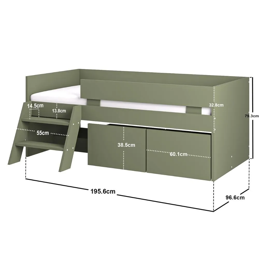 Flair Logan Single Storage Low Sleeper Bed in Green 5