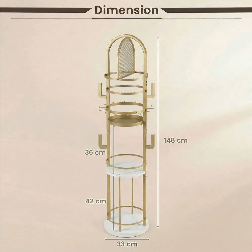 Costway Jewelry Organizer Stand Rotating Jewelry Storage Rack w/Earring Holder in Gold 2