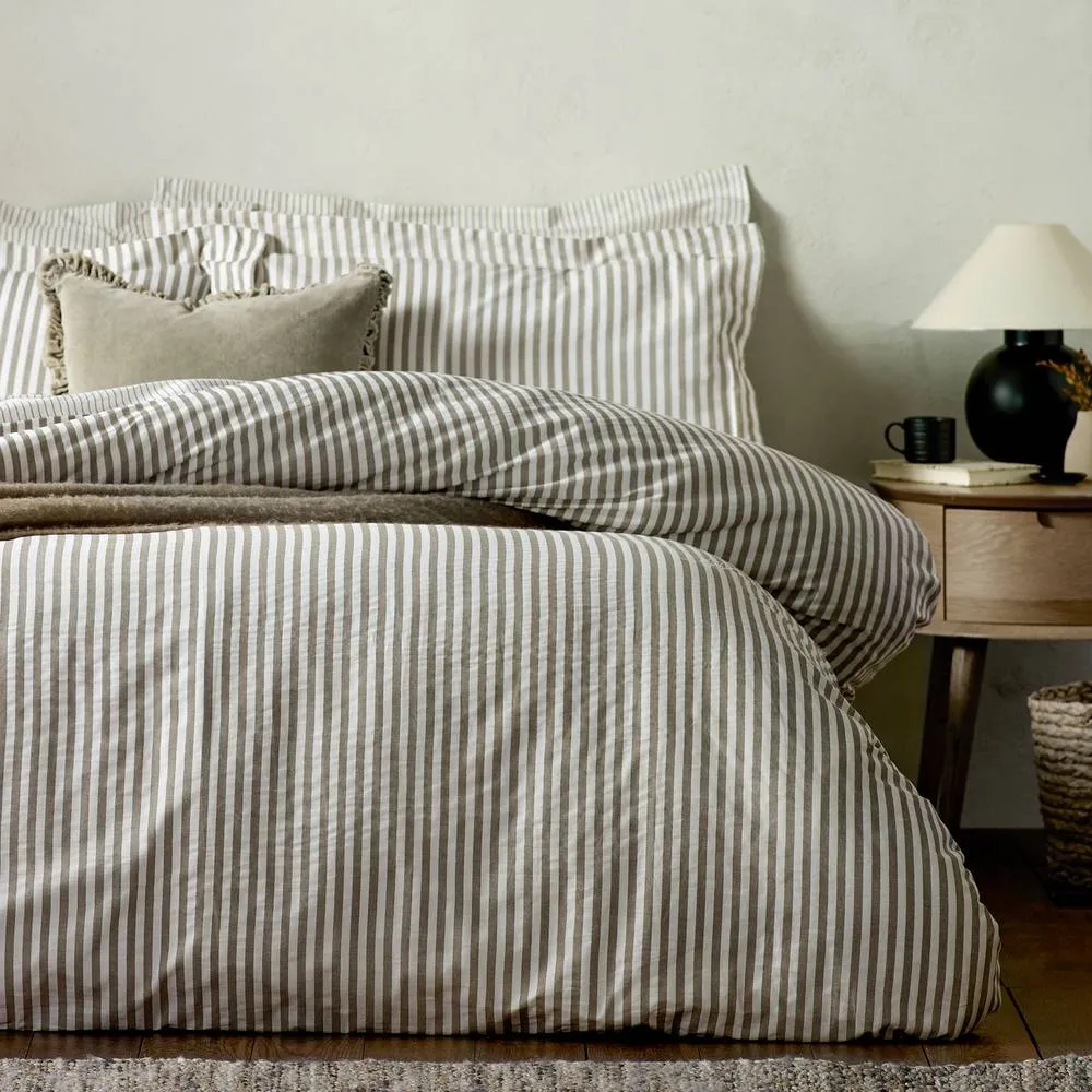 Yard Hebden Striped 100% Cotton Duvet Cover Set in Brown 4