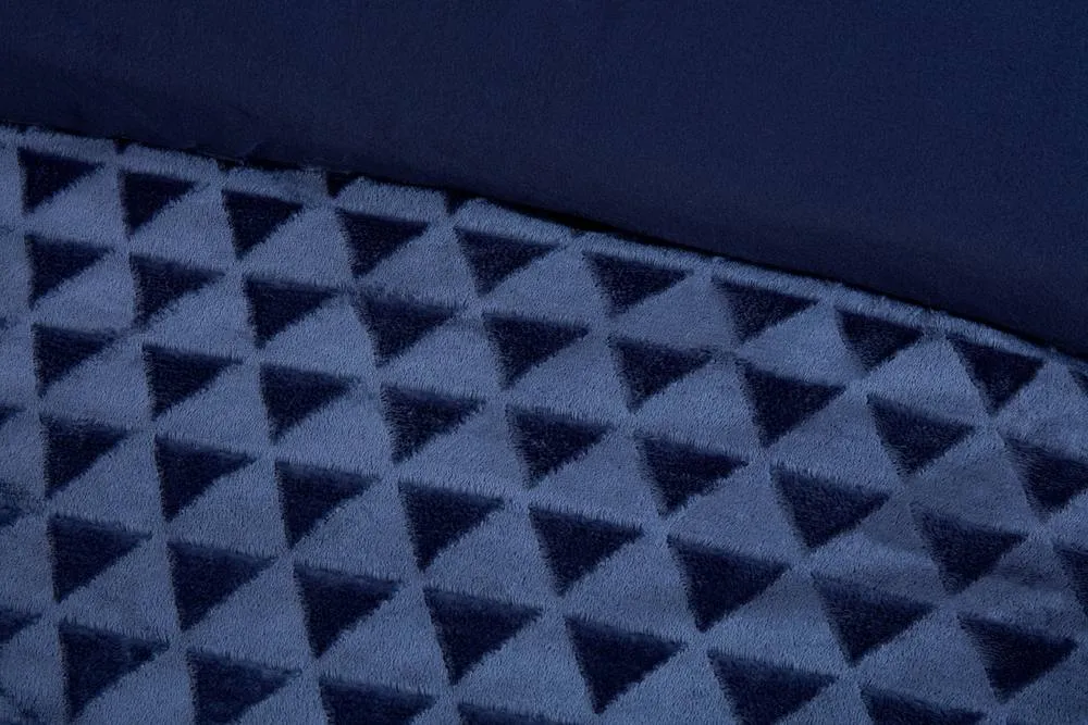 Rapport Home Diamond Cut Teddy Polyester Fleece Duvet Cover Set with Pillowcase in Navy 2