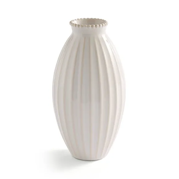Ceramic Ribbed Vase with Beaded Edge 3