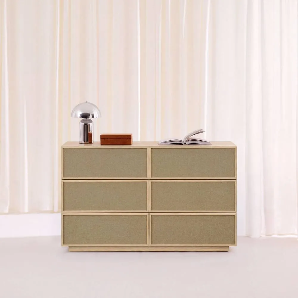 sweeek Chest of 6 drawers with wood decor & fabric in Beige 3