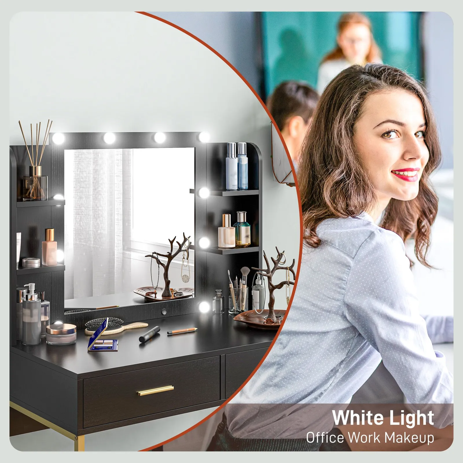 HOMCOM Makeup Vanity Desk Set with Lighted Mirror, Stool, Drawers, Black 4