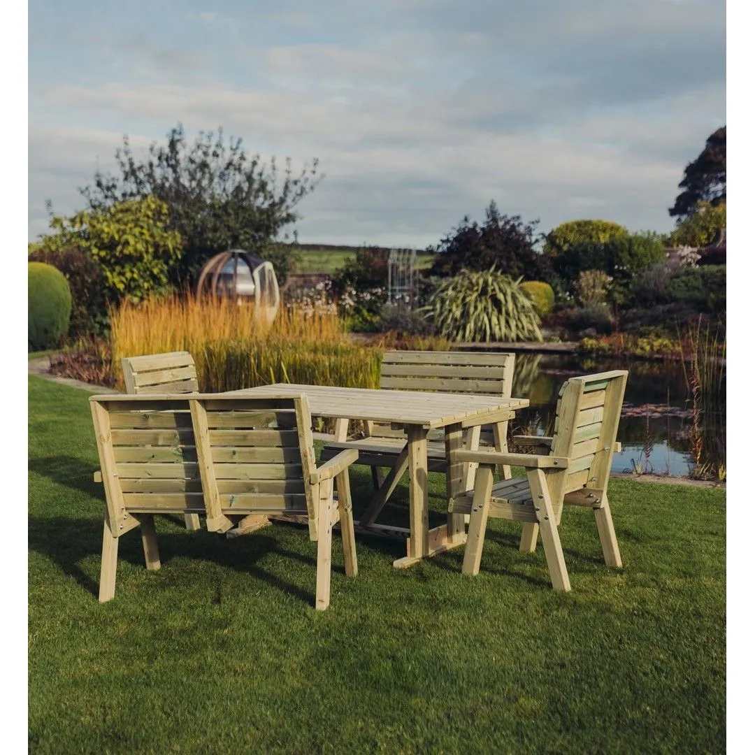 Churnet Valley Garden Furniture Ltd Clover Rectangular Table Set - 2 Chair & 2 Bench - Partially Assembled in Brown 3