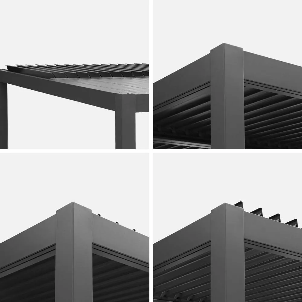 sweeek Louvered pergola 4x3m + 3 100 cm adjustable slat louver panels in Dark Grey 4