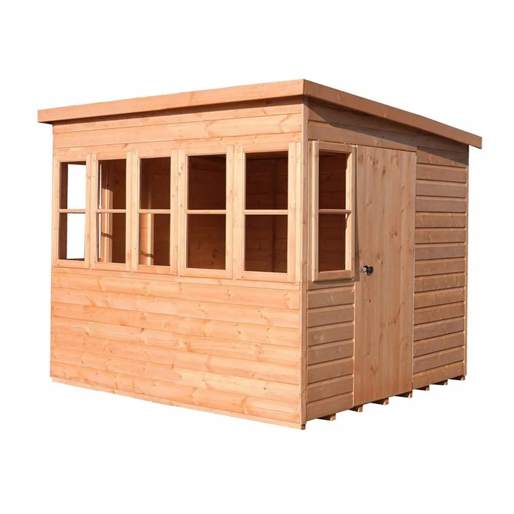 Shires Sun Pent 8x8' Single Door with 7 Windows Wooden Garden Potting Shed in Light Tan