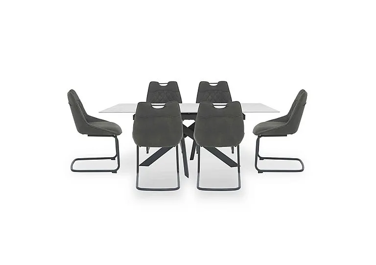 Warrior Crystal White Extending Dining Table with 6 Cantilever Chairs - White
