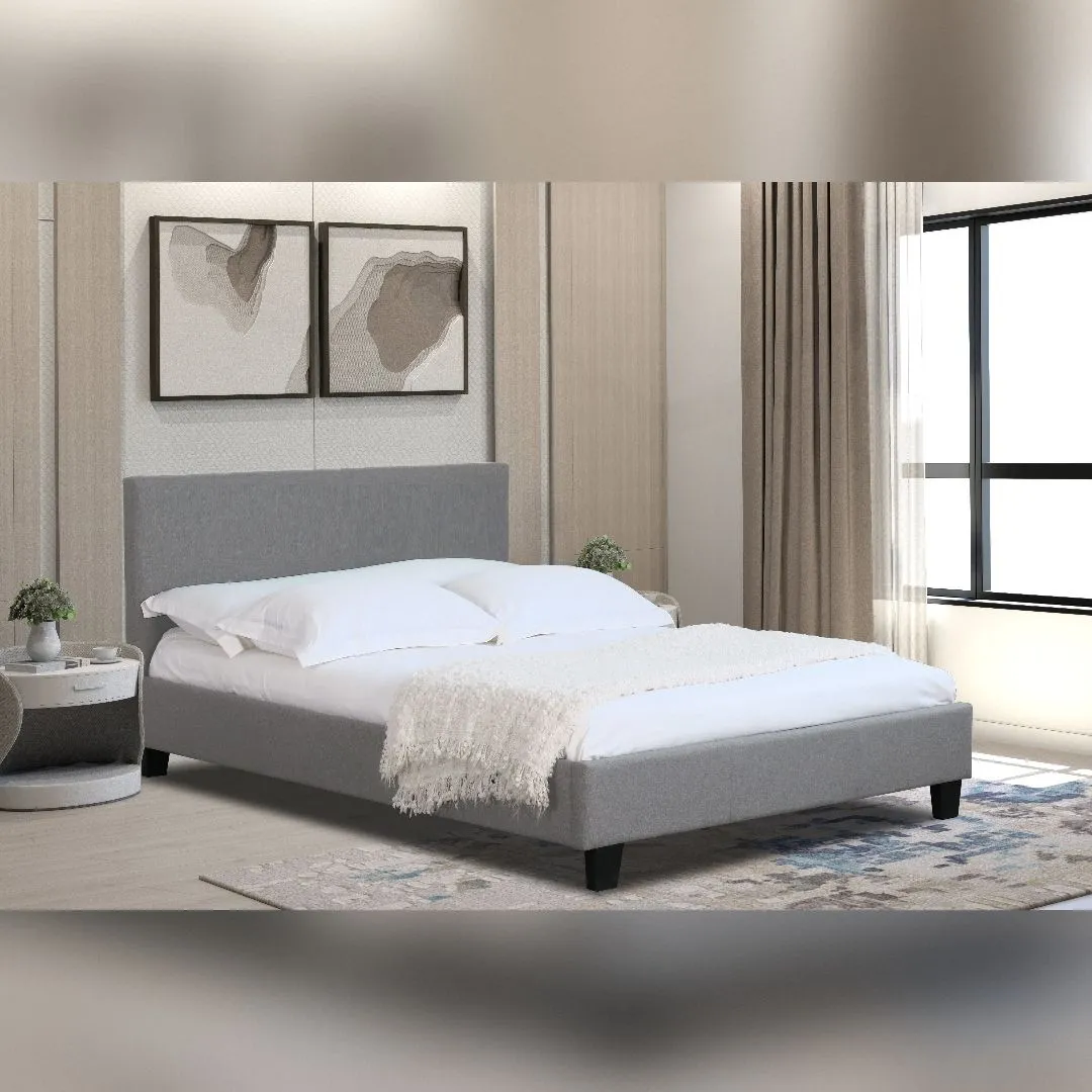 Comfy Living Ltd Modern Hopsack Fabric Upholstered Bedframe in Light Grey 1