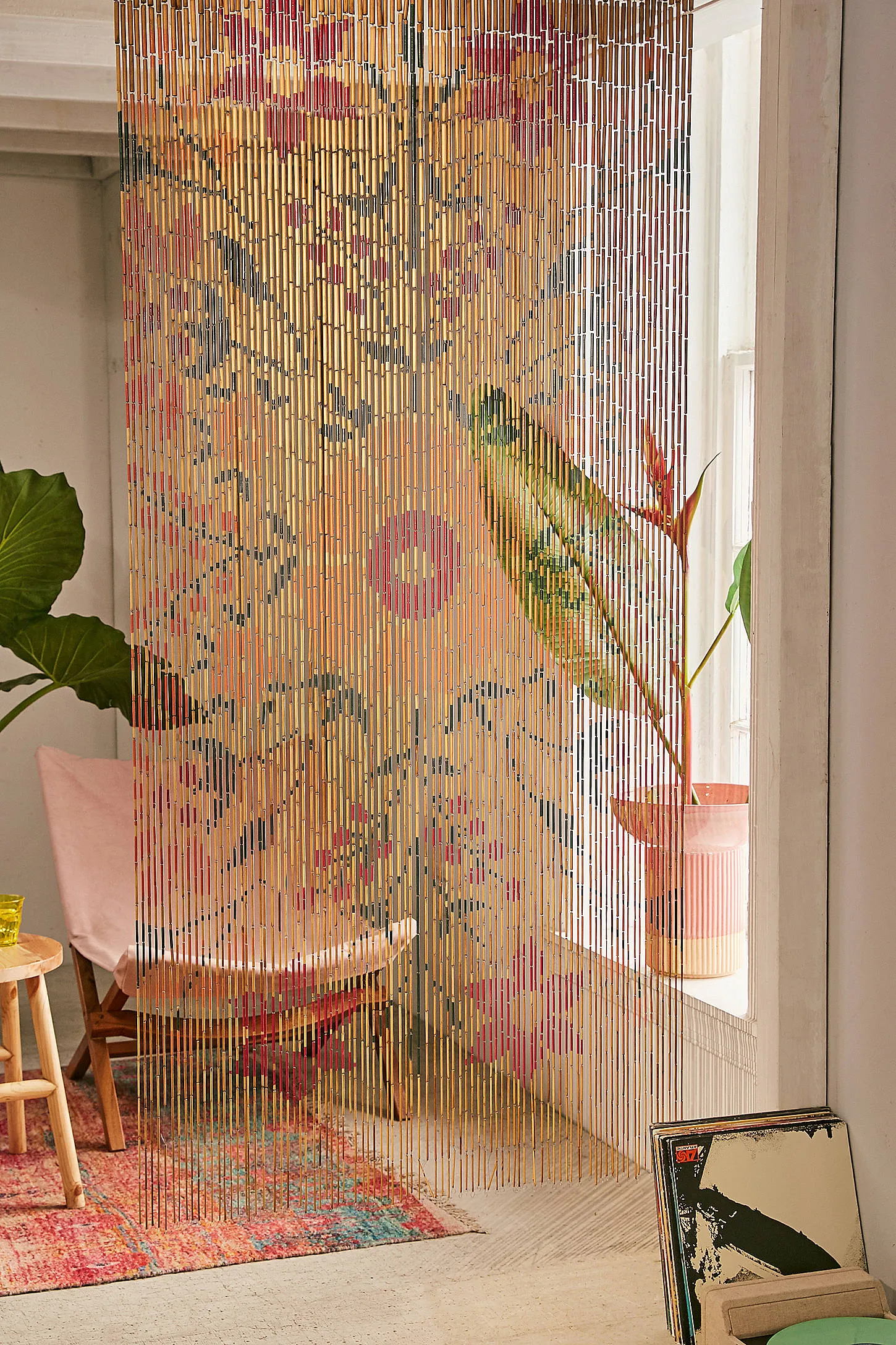 Rosa Floral Bamboo Beaded Curtain - Neutral