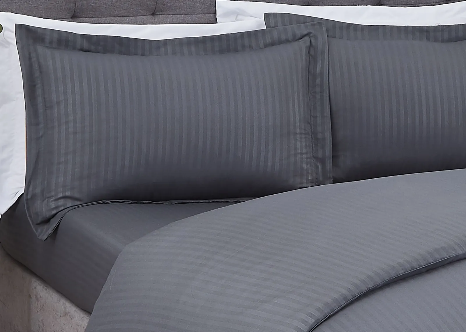 Smart Living Luxury Super Soft Easy Care Sateen Stripe Complete Bedding Set in Charcoal 2