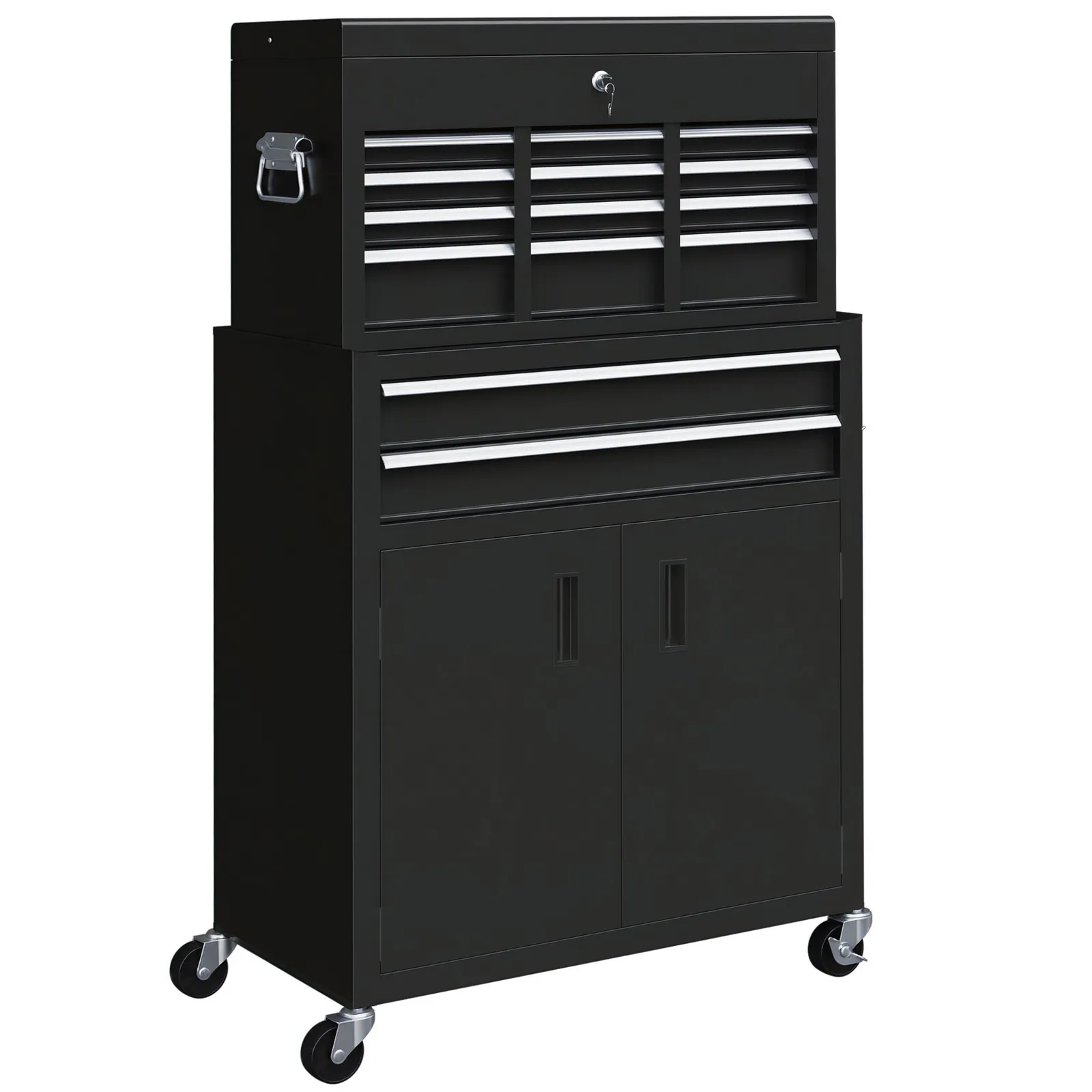 HOMCOM Top Chest & Roller Cabinet Combo Metal Tool Cabinet on Wheels Black 2