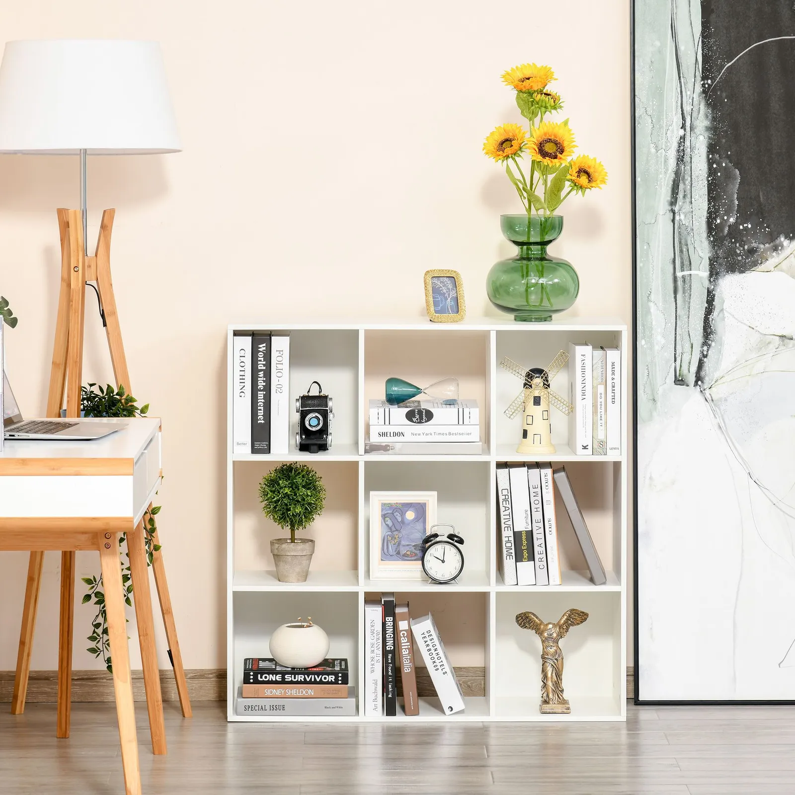HOMCOM Bookshelf Storage Cabinet Bookcase 9 Cubes Particle Board Home Office in White 4