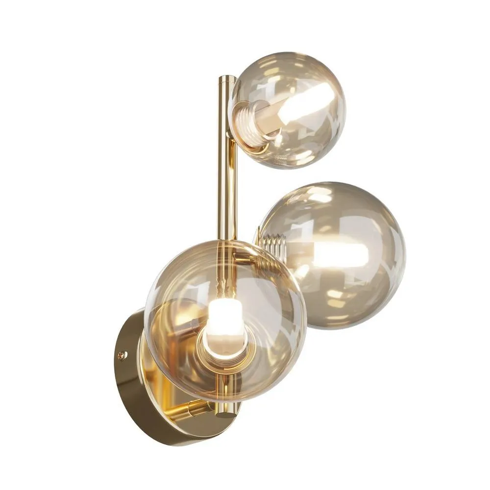 Netlighting Maytoni Dallas Modern 3 Light Wall Lamp Gold Cognac Shade G9 2